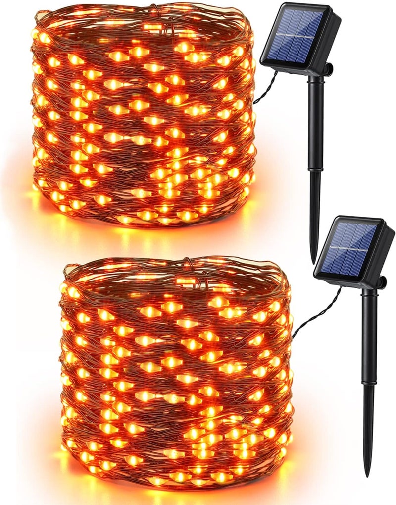 BRIZLER Orange Fairy Lights, 2 Pack Total 78FT 240 LED Solar Halloween Fairy Lights, 8 Modes Outdoor Halloween Lights, Waterproof Orange Twinkle Light for Outside Party Yard Decor Black Wire - Image 1